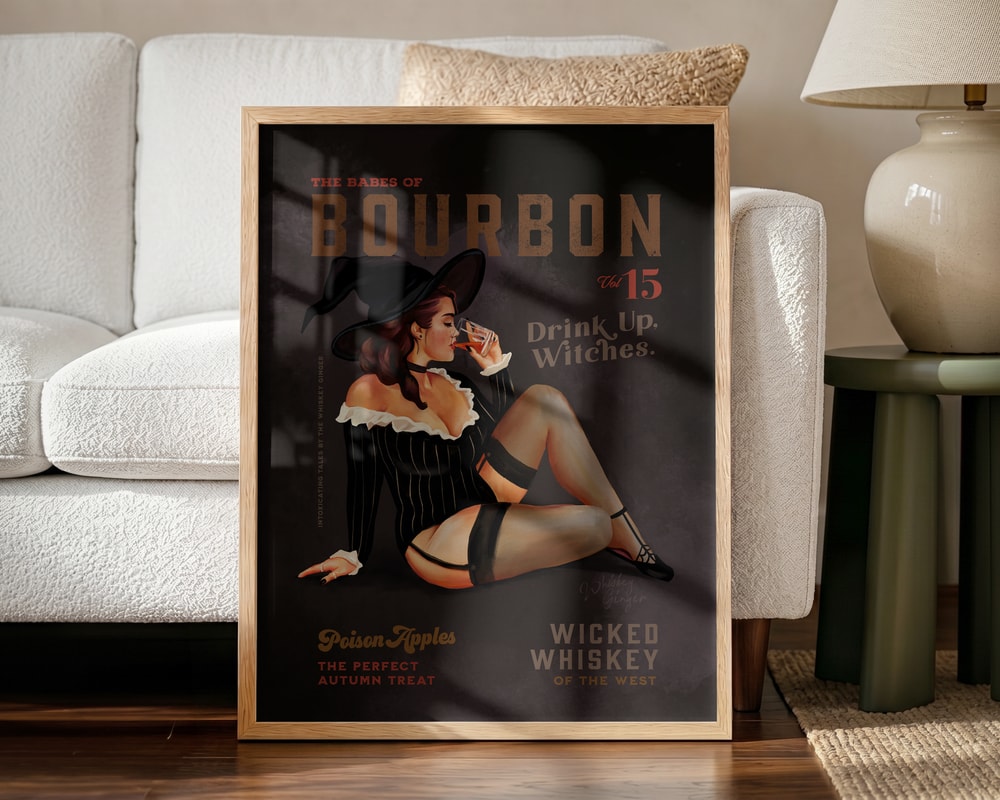 Babes of Bourbon October Halloween Witch Halloween Wall Art Print – Gothic Skull Halloween Poster