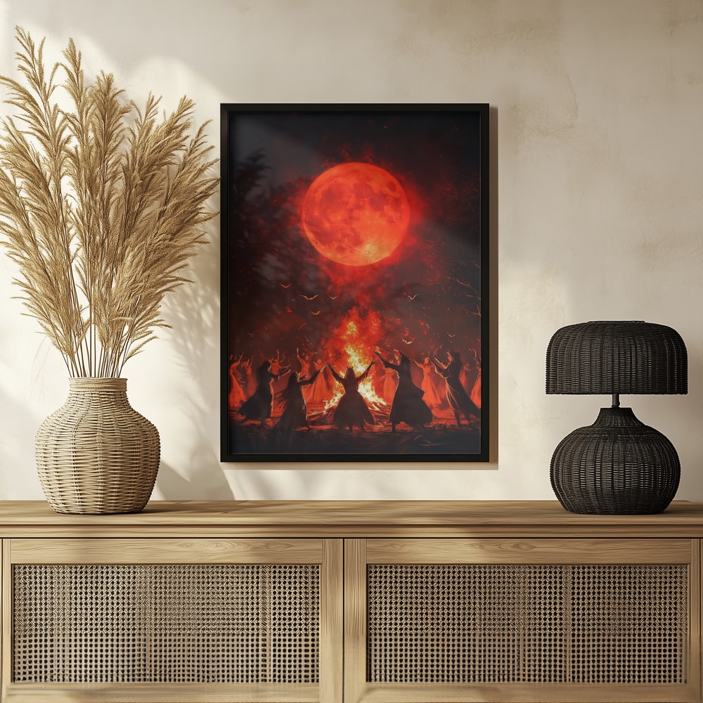 Red Moon Ritual Halloween Wall Art Print – Gothic Occult Halloween Poster