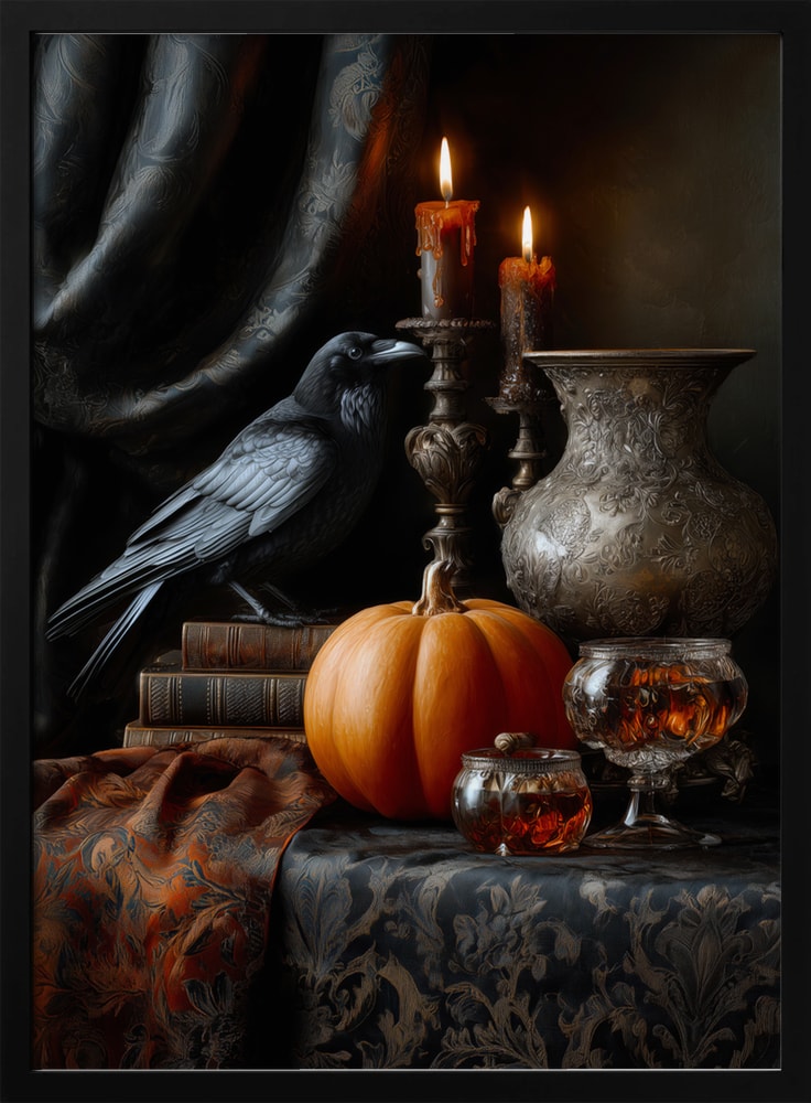 Dark Autumn Still Life Halloween Wall Art Print – Gothic Vintage Halloween Poster