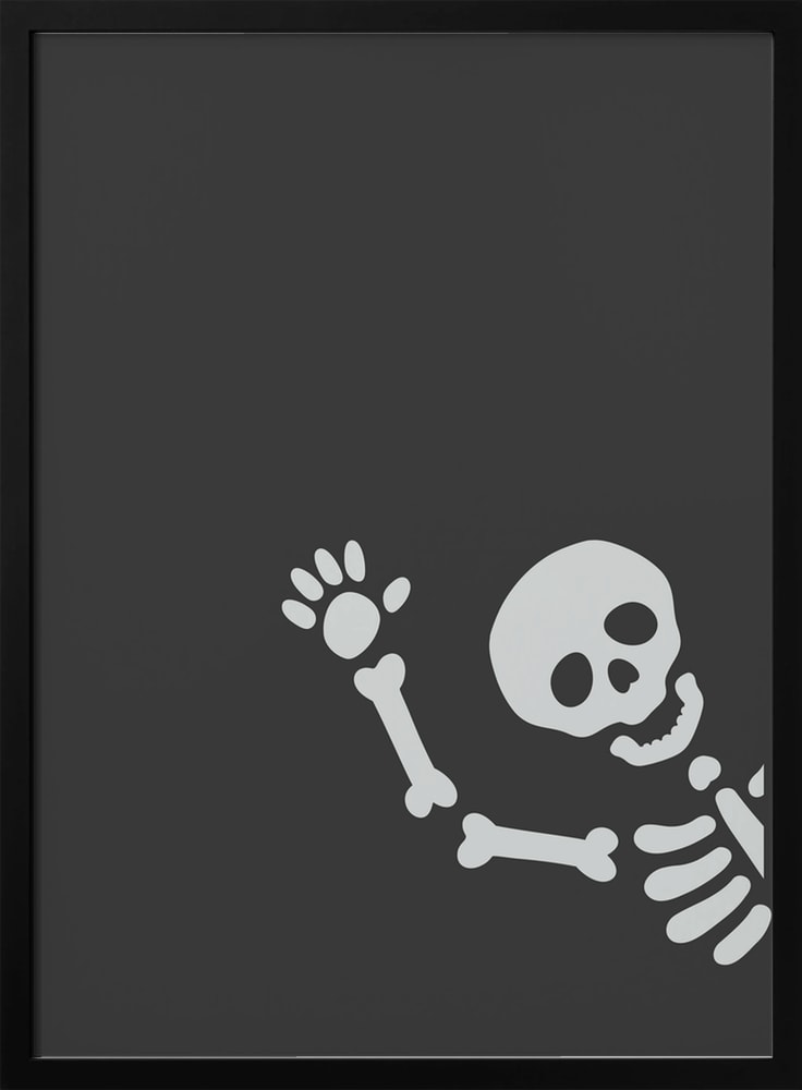 Waving Halloween Skeleton Halloween Wall Art Print – Cute Kawaii Halloween Poster