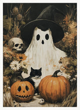 Spooky Ghost Cat Pumpkins Halloween Wall Art Print – Cute Kawaii Halloween Poster