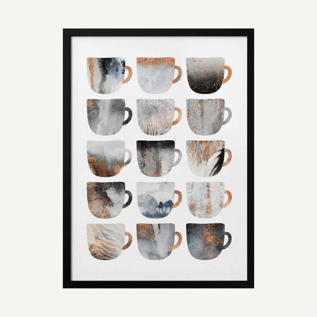 Metallic Abstract Mugs Art Print UK — Abstract Dark Wall Art — Kitchen — Wall It All Prints