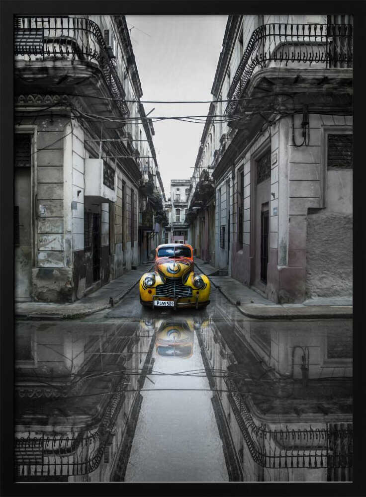 Havana Car Reflection Art Print UK — Dark Moody Vibrant Wall Art — Living Room — Wall It All Prints