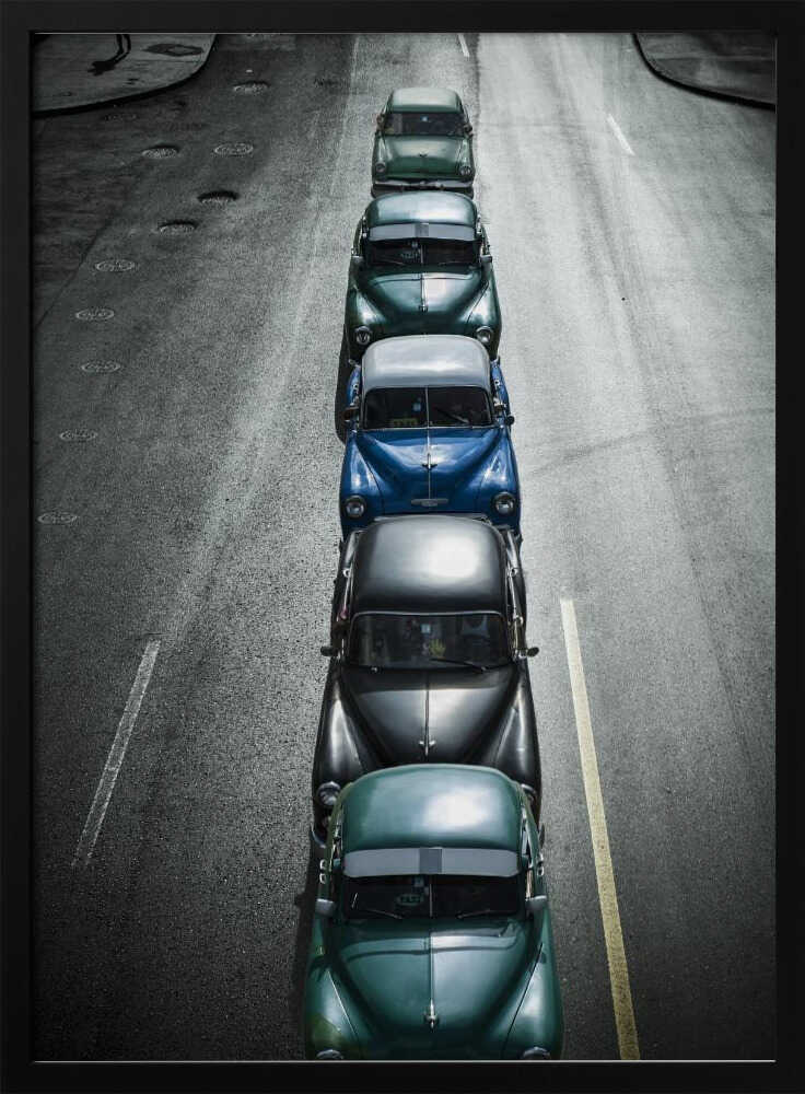 Vintage Cars Lined Up Art Print UK — Vintage Dark Wall Art — Living Room — Wall It All Prints