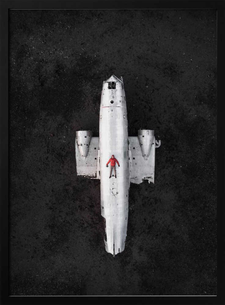 Red Jacket Plane Wreck Art Print UK — Abstract Dark Wall Art — Office — Wall It All Prints