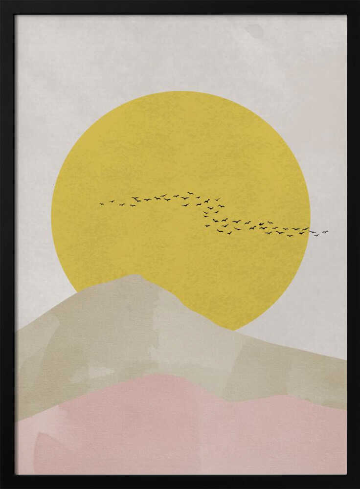 Serene Desert Sun Birds Art Print UK — Abstract Vibrant Wall Art — Bedroom — Wall It All Prints