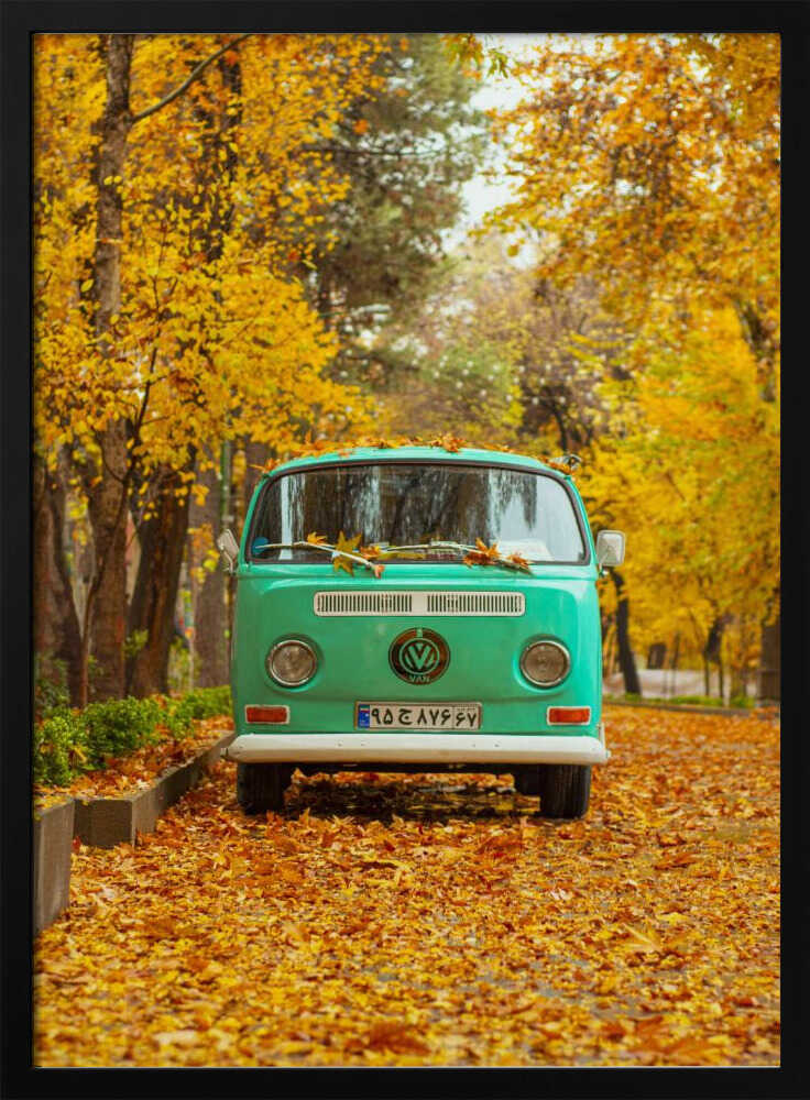 Green Van Autumn Road Art Print UK — Landscape Vibrant Wall Art — Living Room — Wall It All Prints