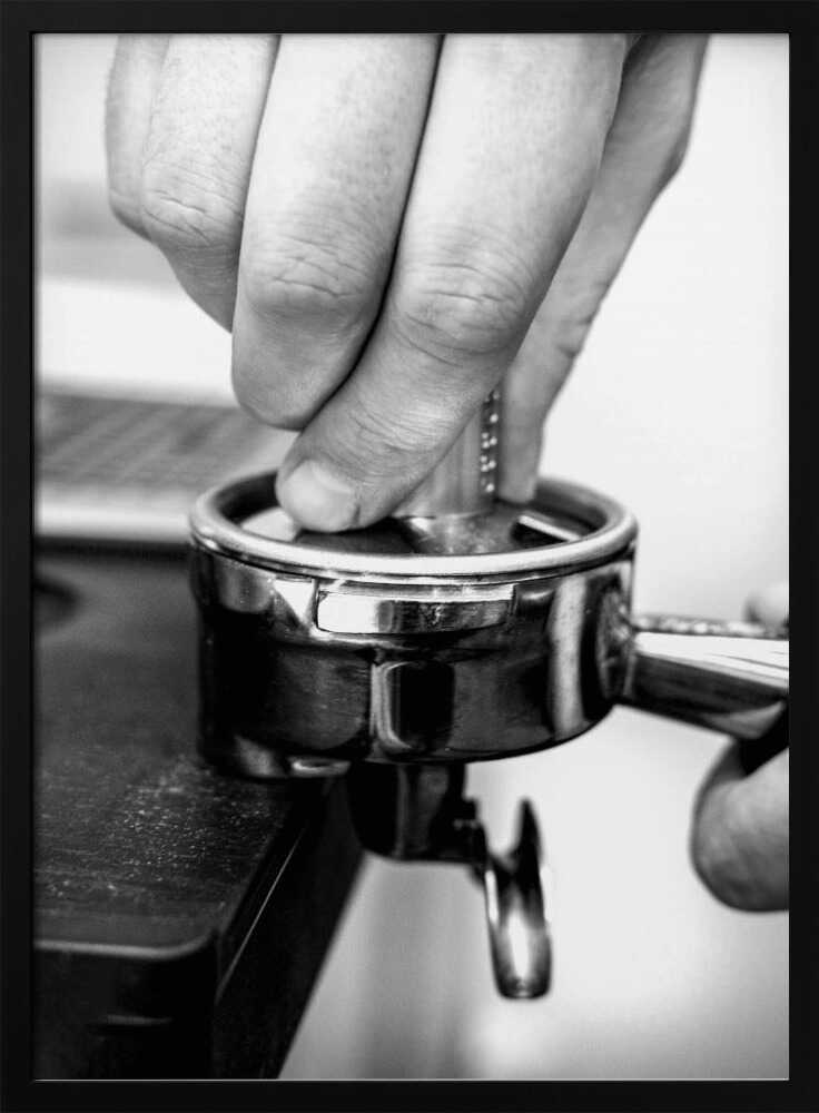Hand Tamping Espresso Art Print UK — Dark Moody Dark Wall Art — Kitchen — Wall It All Prints