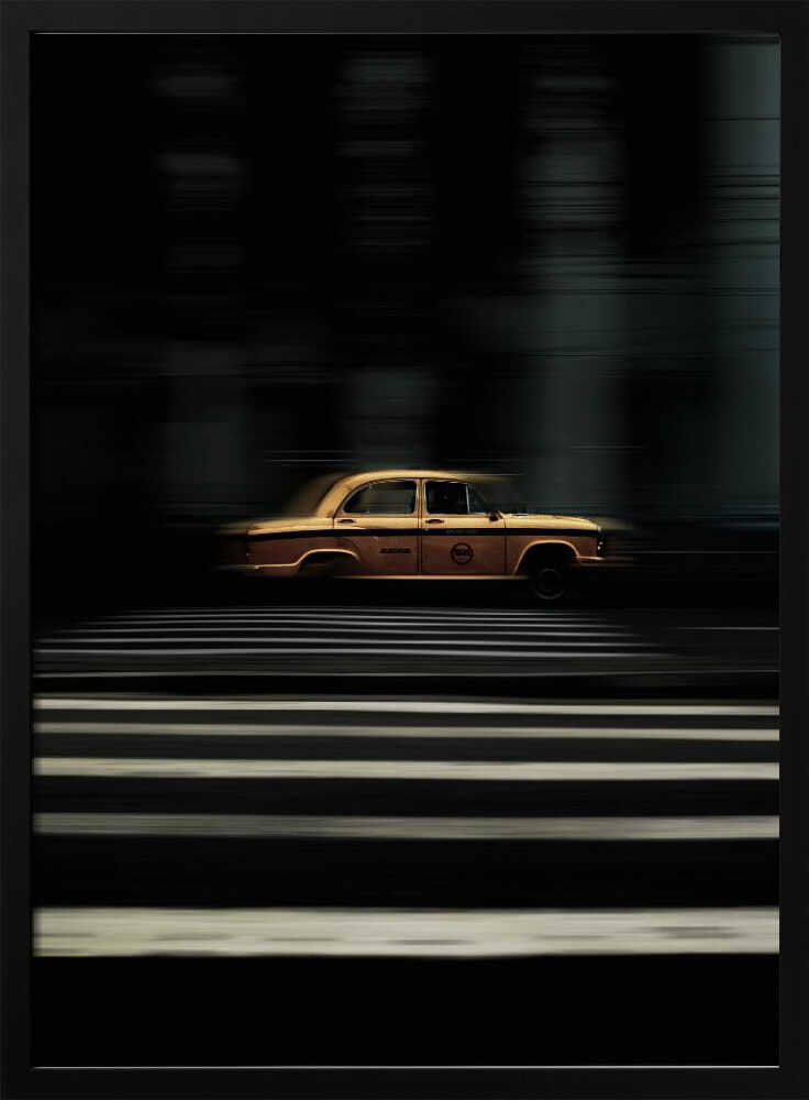 Speeding Yellow Taxi Art Print UK — Dark Moody Vibrant Wall Art — Living Room — Wall It All Prints