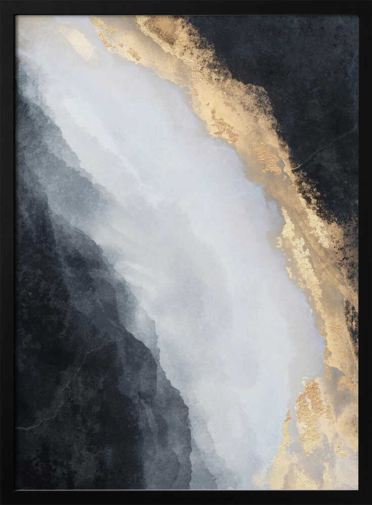 Golden Black Flow abstract wall art print in a black frame