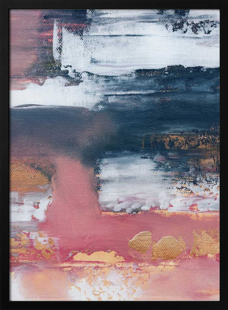 Gold Blush Abstract Layers wall art print in a black frame