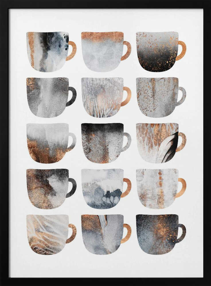 Metallic Abstract Mugs Art Print UK — Abstract Dark Wall Art — Kitchen — Wall It All Prints