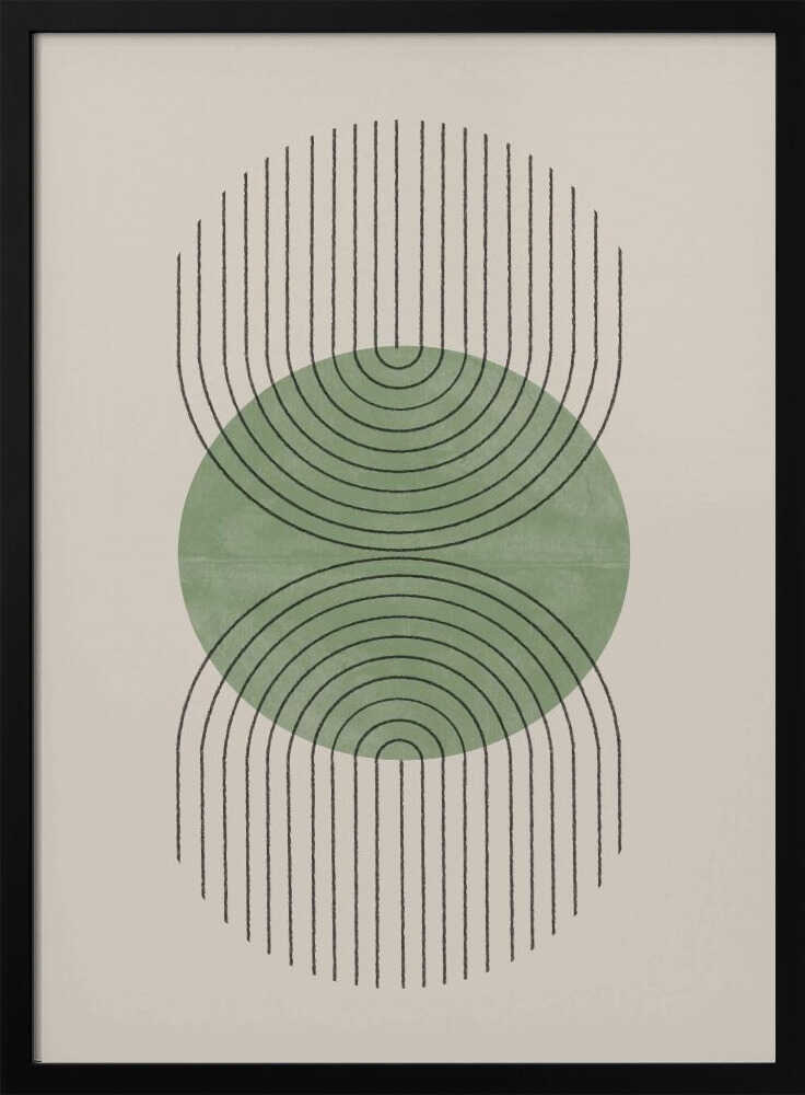 Sage green symmetrical wave shapes on a neutral background, Scandinavian-style abstract wall art print.