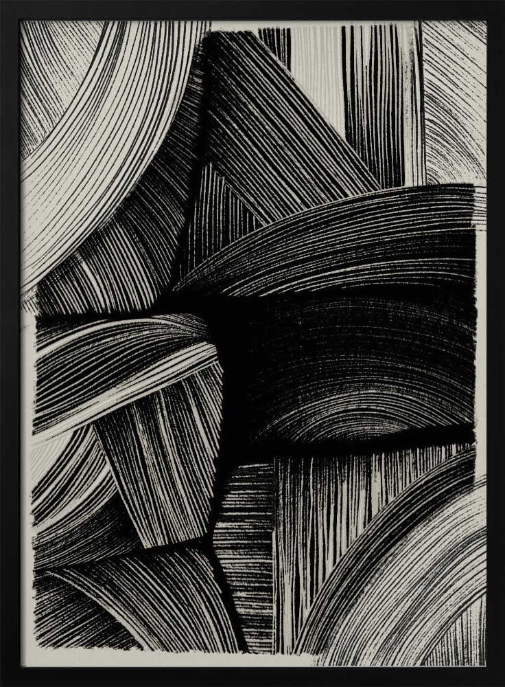Curved Line Symphony abstract wall art print in a black frame