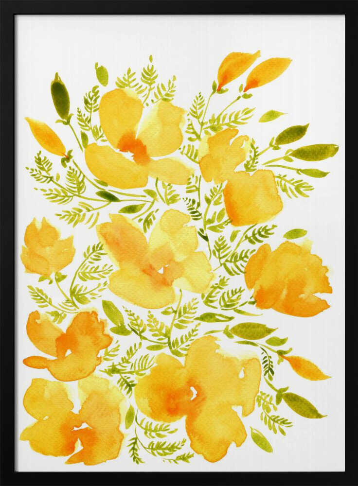 Sunny Watercolor Blooms Art Print UK — Botanical Vibrant Wall Art — Living Room — Wall It All Prints