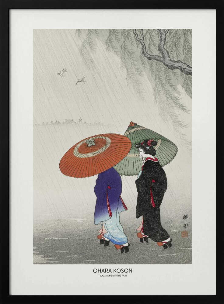 Two Women In The Rain Art Print UK — Japanese Vibrant Wall Art — Living Room — Wall It All Prints