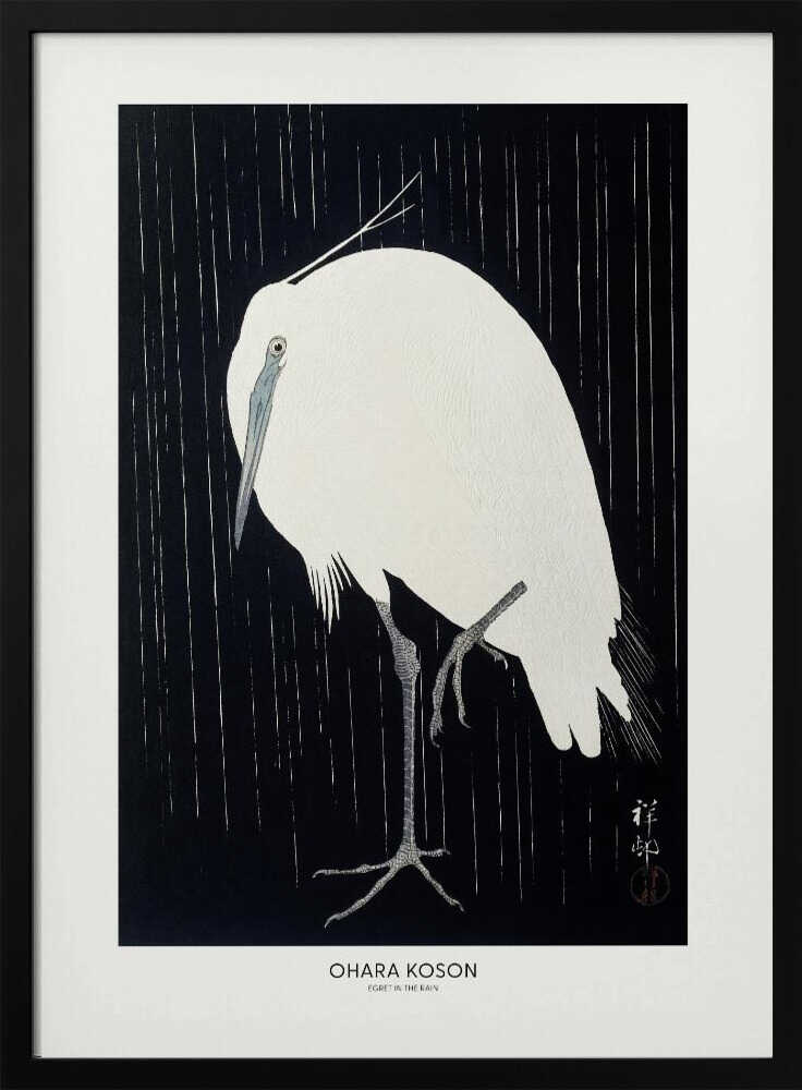 Egret In The Rain Art Print UK — Japanese Dark Wall Art — Living Room — Wall It All Prints