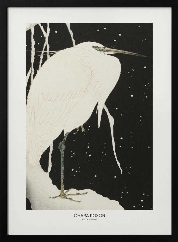 Heron In The Snow Art Print UK — Japanese Dark Wall Art — Living Room — Wall It All Prints