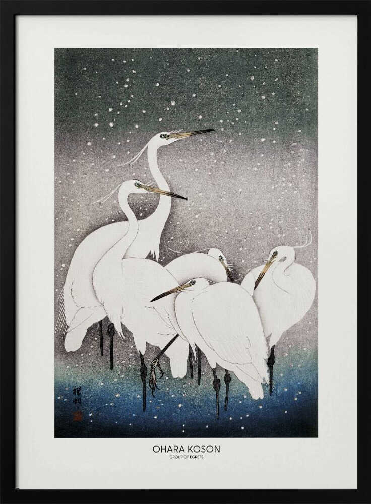 Group Of Egrets Art Print UK — Japanese Vibrant Wall Art — Living Room — Wall It All Prints