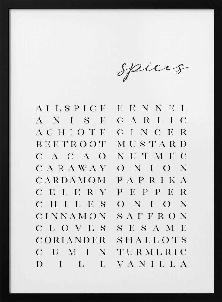Spices List Typography Art Print UK — Abstract Vibrant Wall Art — Kitchen — Wall It All Prints