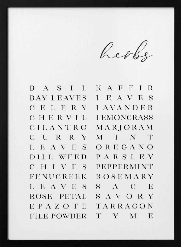 Elegant Herbs List Art Print UK — Abstract Vibrant Wall Art — Kitchen — Wall It All Prints