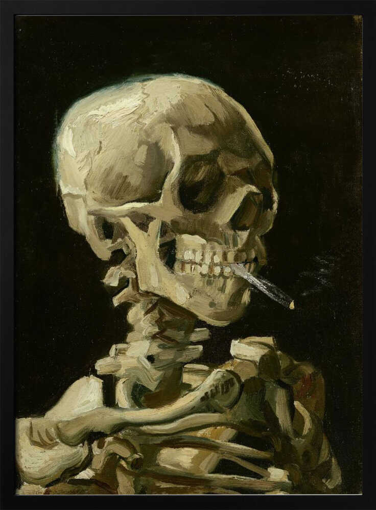 Head of a skeleton with a burning cigarette Art Print UK — Dark Moody Dark Wall Art — Living Room — Wall It All Prints