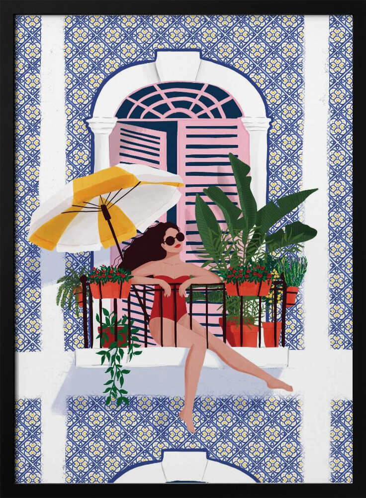 Summer Balcony Retreat Art Print UK — Botanical Vibrant Wall Art — Living Room — Wall It All Prints