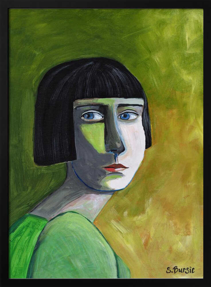 Green Bob Woman Art Print UK — Portrait Vibrant Wall Art — Living Room — Wall It All Prints