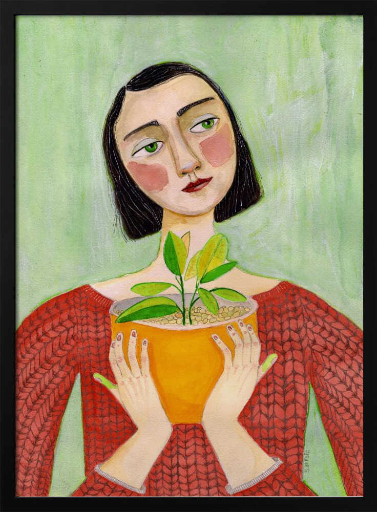 Woman Holding Green Plant Art Print UK — Botanical Vibrant Wall Art — Living Room — Wall It All Prints