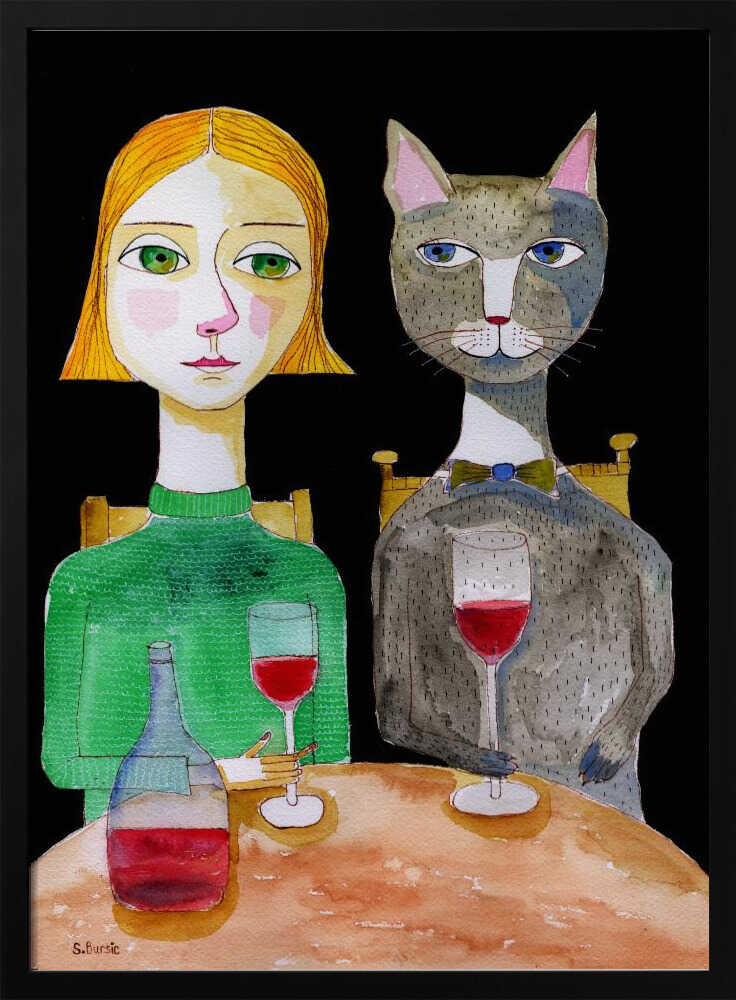 Dinner Date with Cat Art Print UK — Portrait Vibrant Wall Art — Kitchen — Wall It All Prints