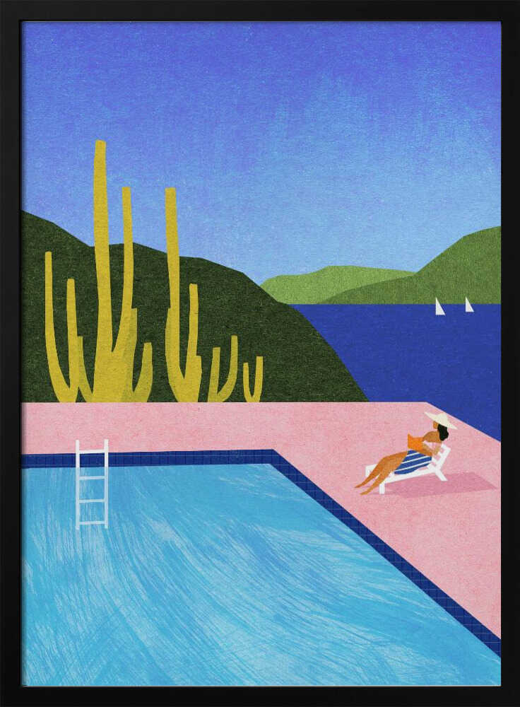 Poolside Ocean View Art Print UK — Portrait Vibrant Wall Art — Bathroom — Wall It All Prints