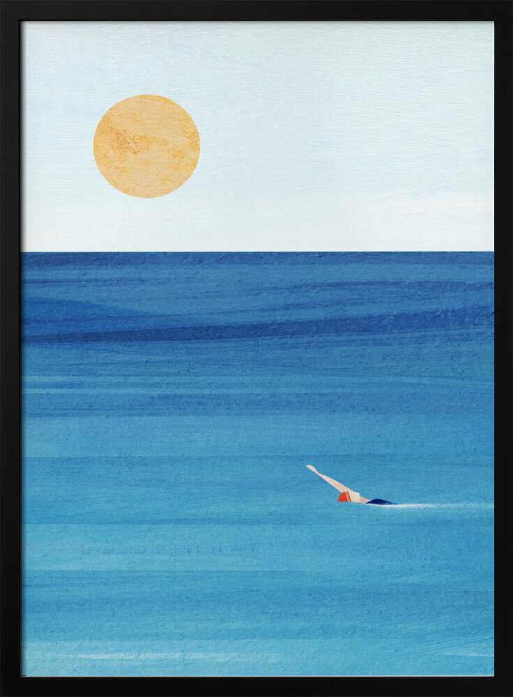 Solitary Ocean Swimmer Art Print UK — Portrait Calm Wall Art — Bedroom — Wall It All Prints