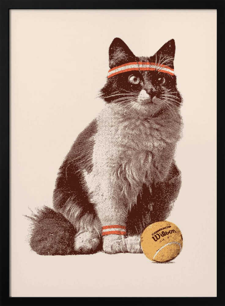Retro Tennis Cat Art Print UK — Vintage Vibrant Wall Art — Living Room — Wall It All Prints