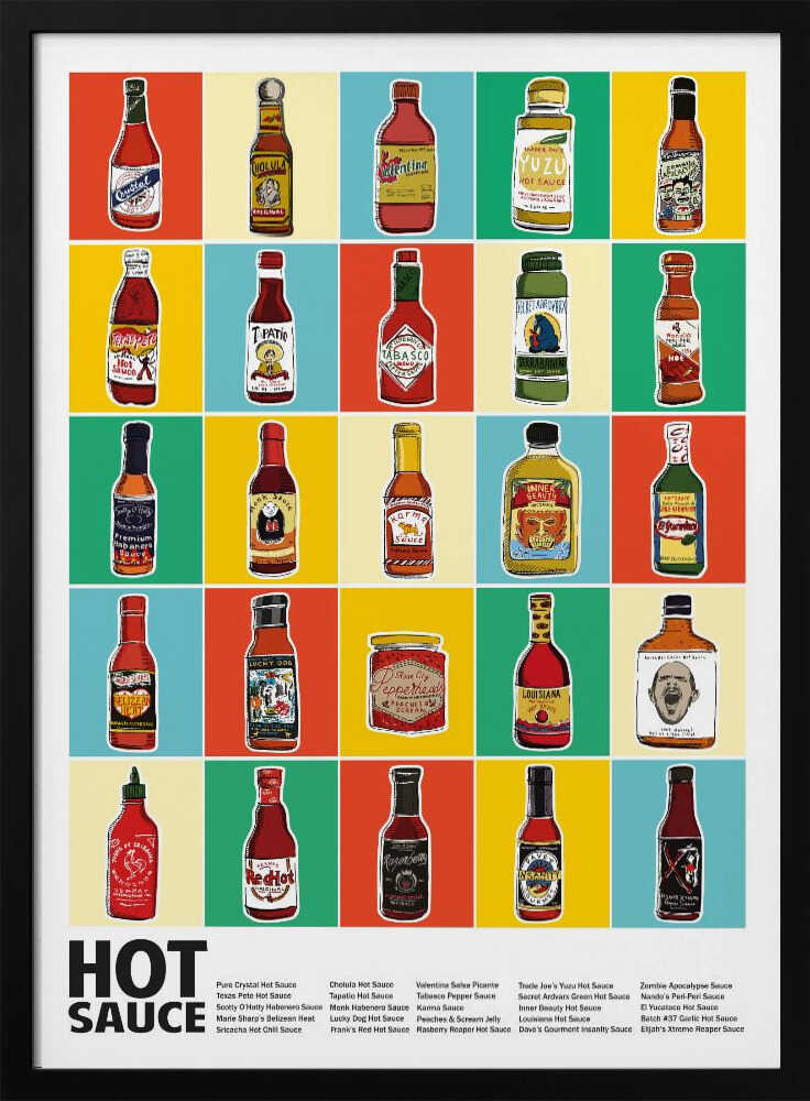 Colorful Hot Sauces Art Print UK — Food Vibrant Wall Art — Kitchen — Wall It All Prints