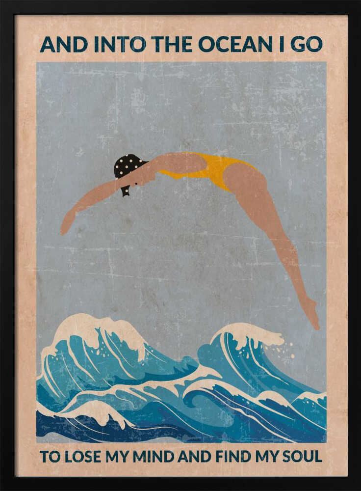 Woman Diving Ocean Waves Art Print UK — Portrait Vibrant Wall Art — Living Room — Wall It All Prints