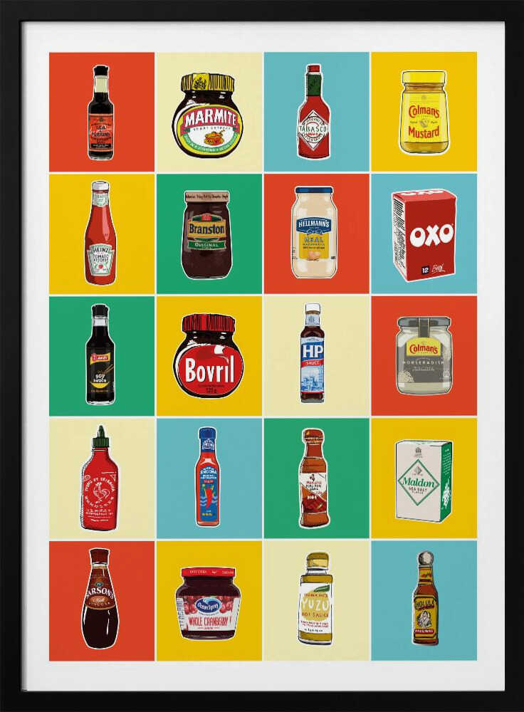 Classic Condiment Collection Art Print UK — Food Vibrant Wall Art — Kitchen — Wall It All Prints