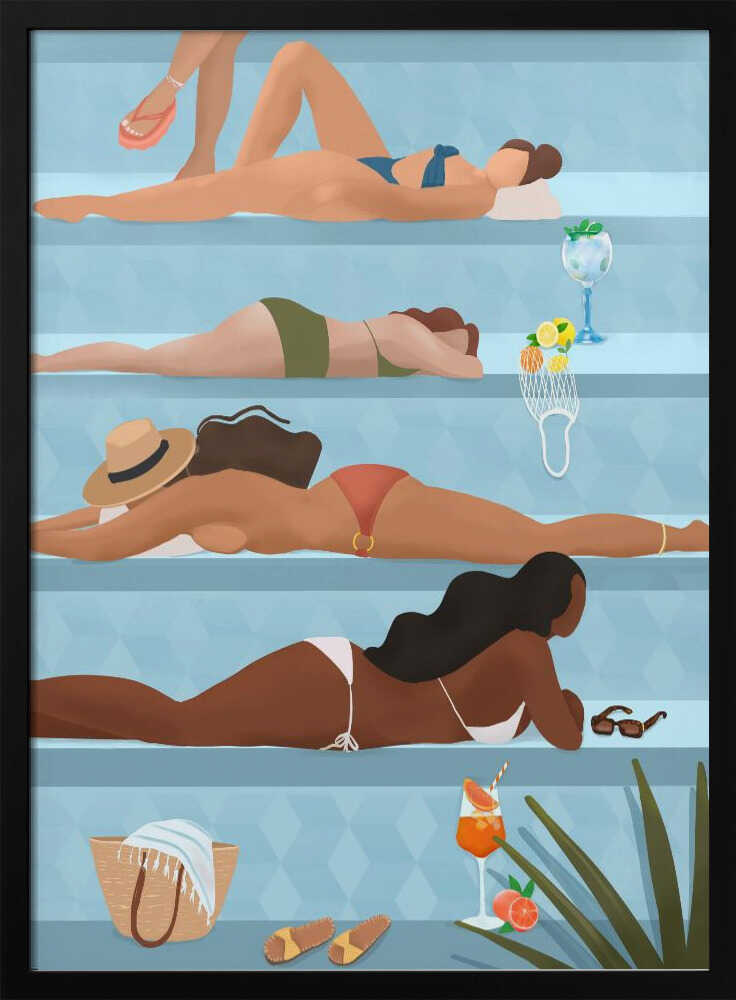 Ladies by the pool Art Print UK — Portrait Vibrant Wall Art — Living Room — Wall It All Prints