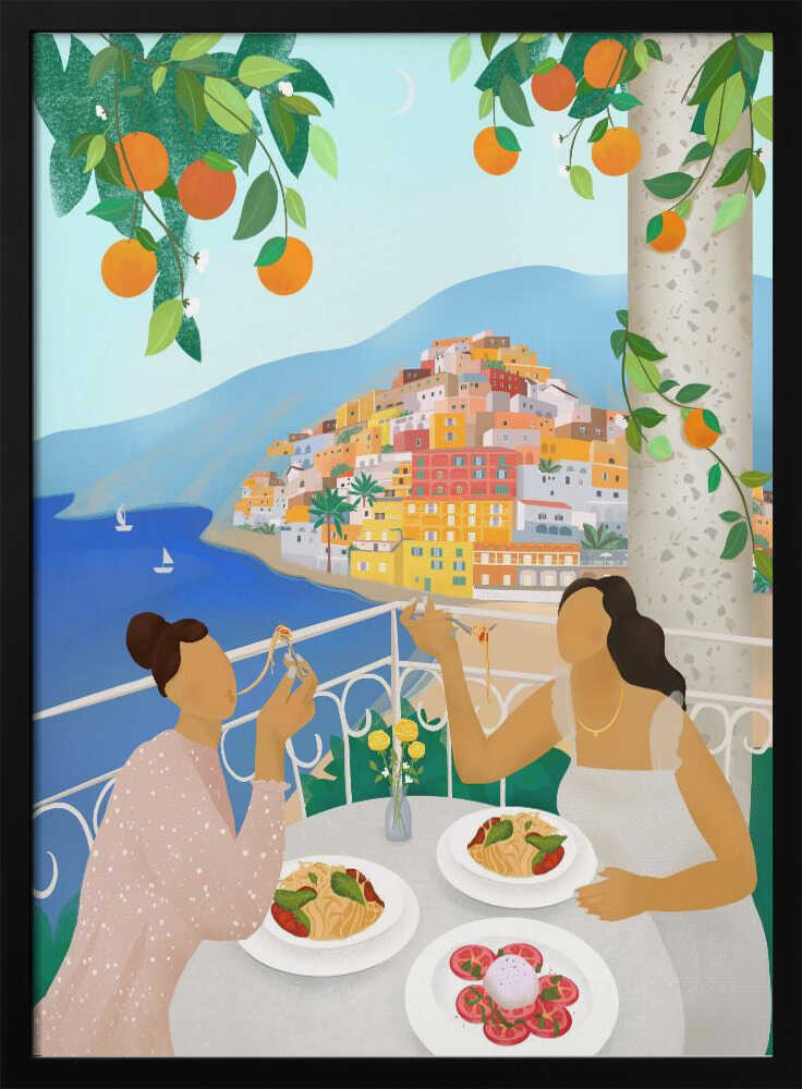 Girls in Positano Art Print UK — Animal Vibrant Wall Art — Kitchen — Wall It All Prints