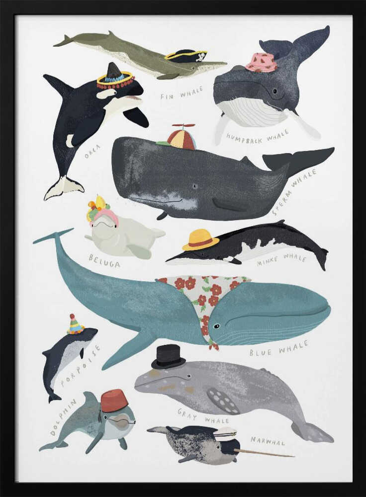 Whales With Hats Art Print UK — Abstract Vibrant Wall Art — Nursery — Wall It All Prints