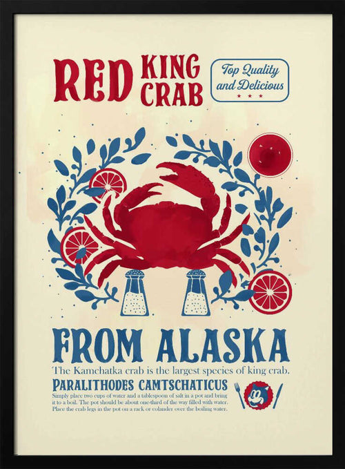 Alaskan Red King Crab Art Print UK — Vintage Vibrant Wall Art — Kitchen — Wall It All Prints