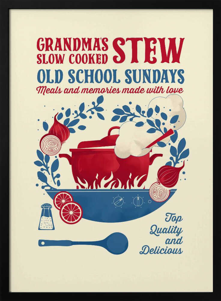 Grandma's Slow Cooked Stew Art Print UK — Vintage Vibrant Wall Art — Kitchen — Wall It All Prints
