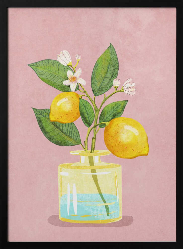 Lemon Bunch In Vase Art Print UK — Botanical Vibrant Wall Art — Kitchen — Wall It All Prints