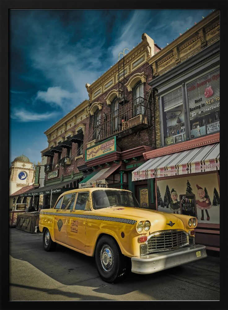 Vintage Yellow Cab Art Print UK — Dark Moody Vibrant Wall Art — Living Room — Wall It All Prints