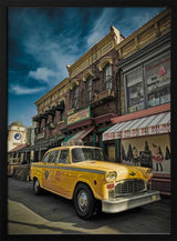 Vintage Yellow Cab Art Print UK — Dark Moody Vibrant Wall Art — Living Room — Wall It All Prints