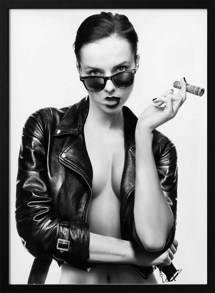 Edgy Woman Leather Jacket Art Print UK — Portrait Vibrant Wall Art — Living Room — Wall It All Prints