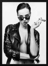 Edgy Woman Leather Jacket Art Print UK — Portrait Vibrant Wall Art — Living Room — Wall It All Prints