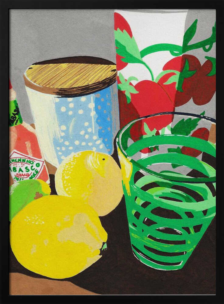 Lemons Green Glass Still Life Art Print UK — Vintage Vibrant Wall Art — Kitchen — Wall It All Prints