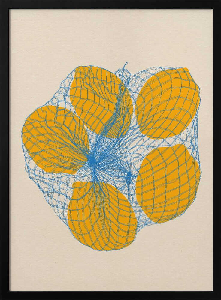 Five Lemons In a Net Bag Art Print UK — Food Vibrant Wall Art — Kitchen — Wall It All Prints