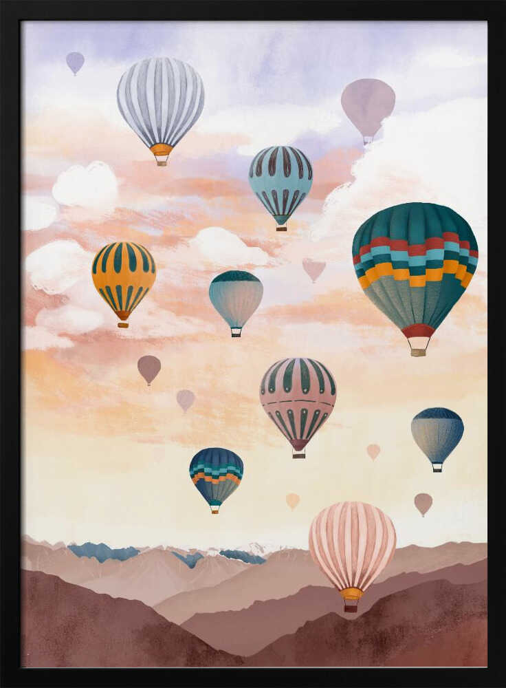 Airballoon Sky Art Print UK — Landscape Vibrant Wall Art — Nursery — Wall It All Prints