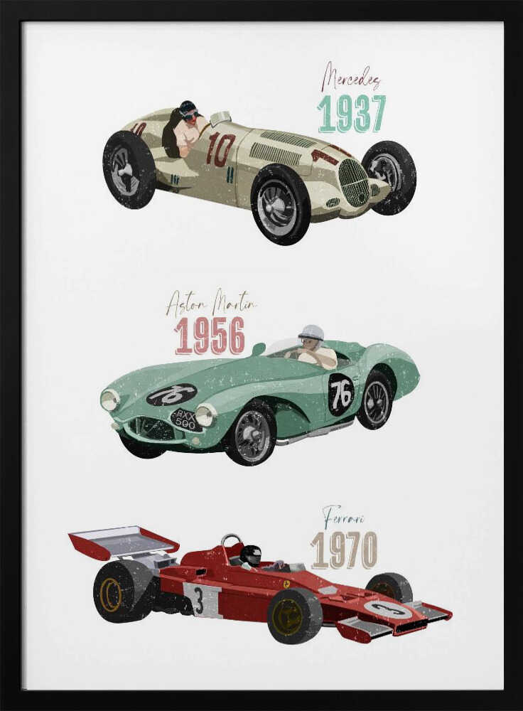 Vintage Racecars Art Print UK — Abstract Vibrant Wall Art — Nursery — Wall It All Prints